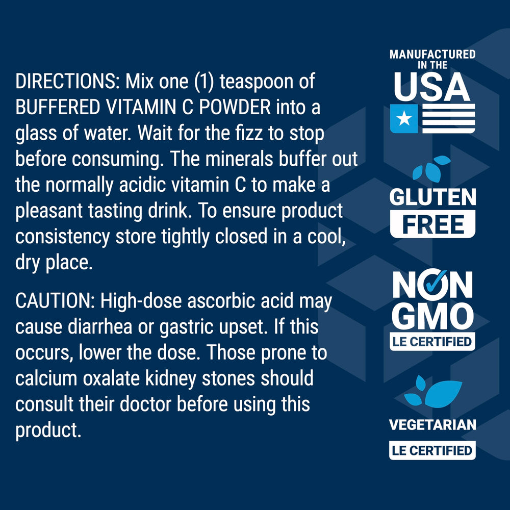 Life Extension Buffered Vitamin C Powder gluten-free and non-GMO certification
