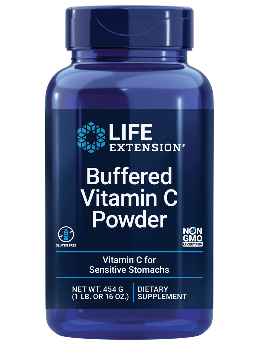 Life Extension Buffered Vitamin C Powder jar front for daily gentle use
