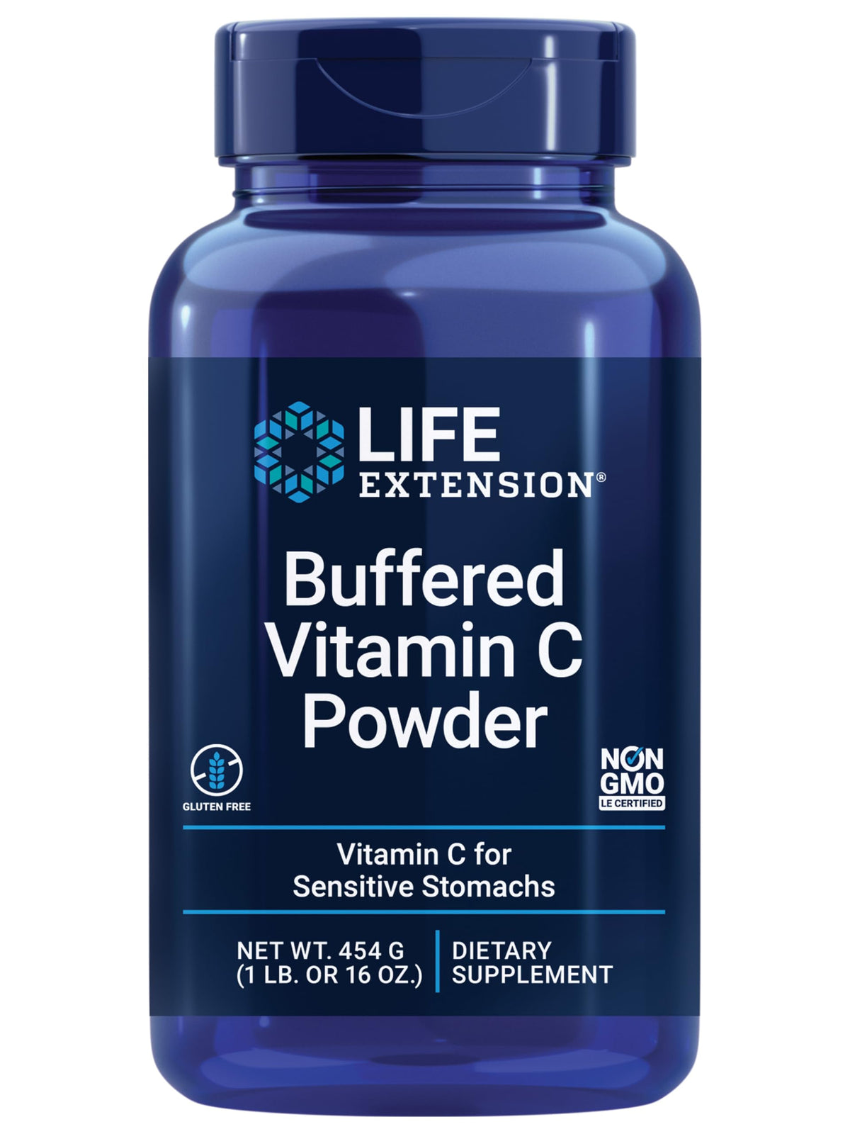 Life Extension Buffered Vitamin C Powder jar front for daily gentle use