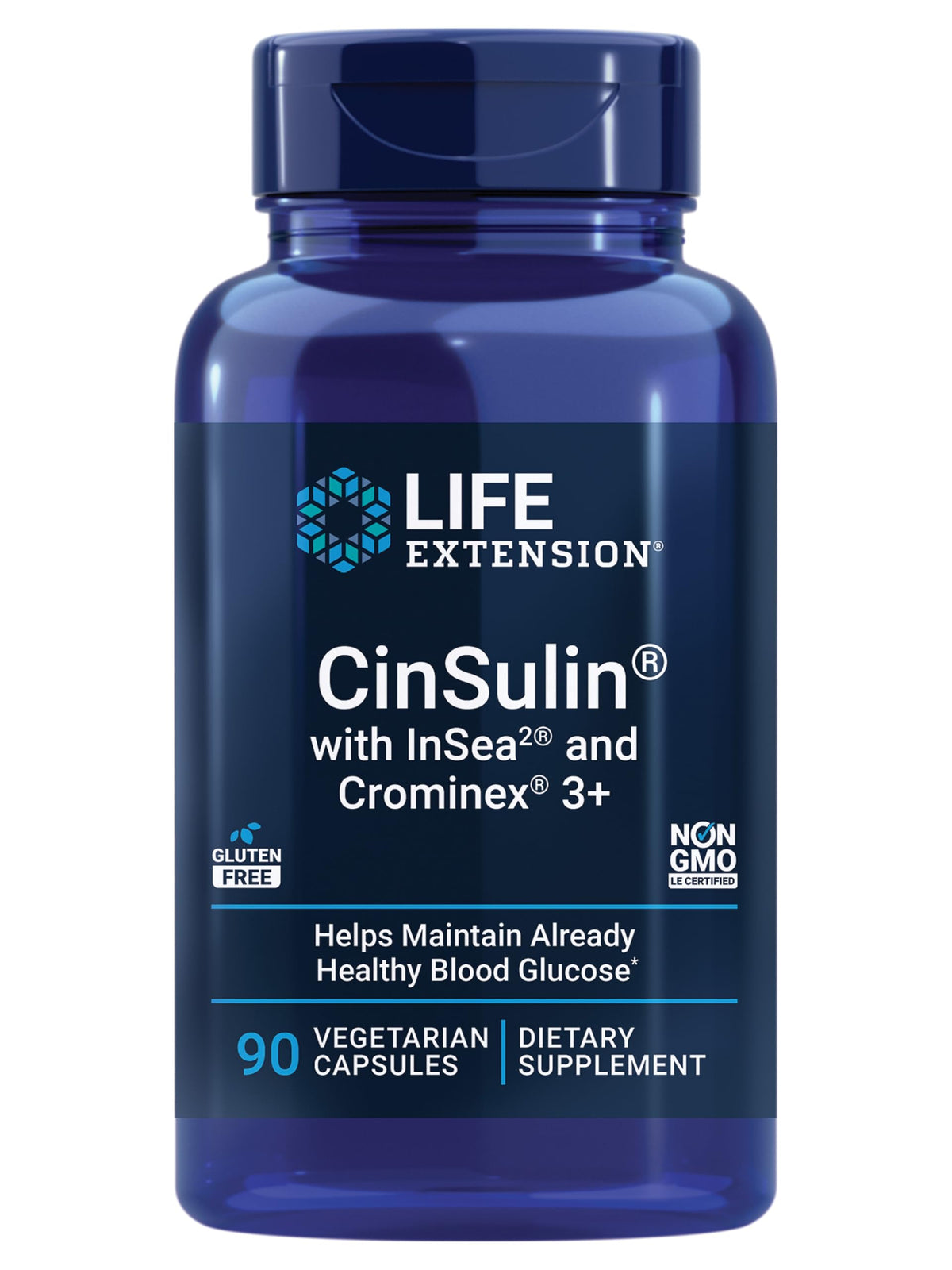 Life Extension CinSulin bottle with capsules ready for daily metabolism support.