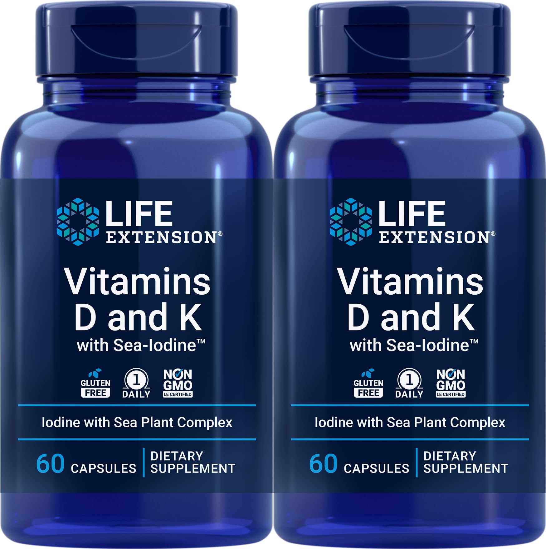 Life Extension D and K with Sea-Iodine bottle promotes bone and vascular health.
