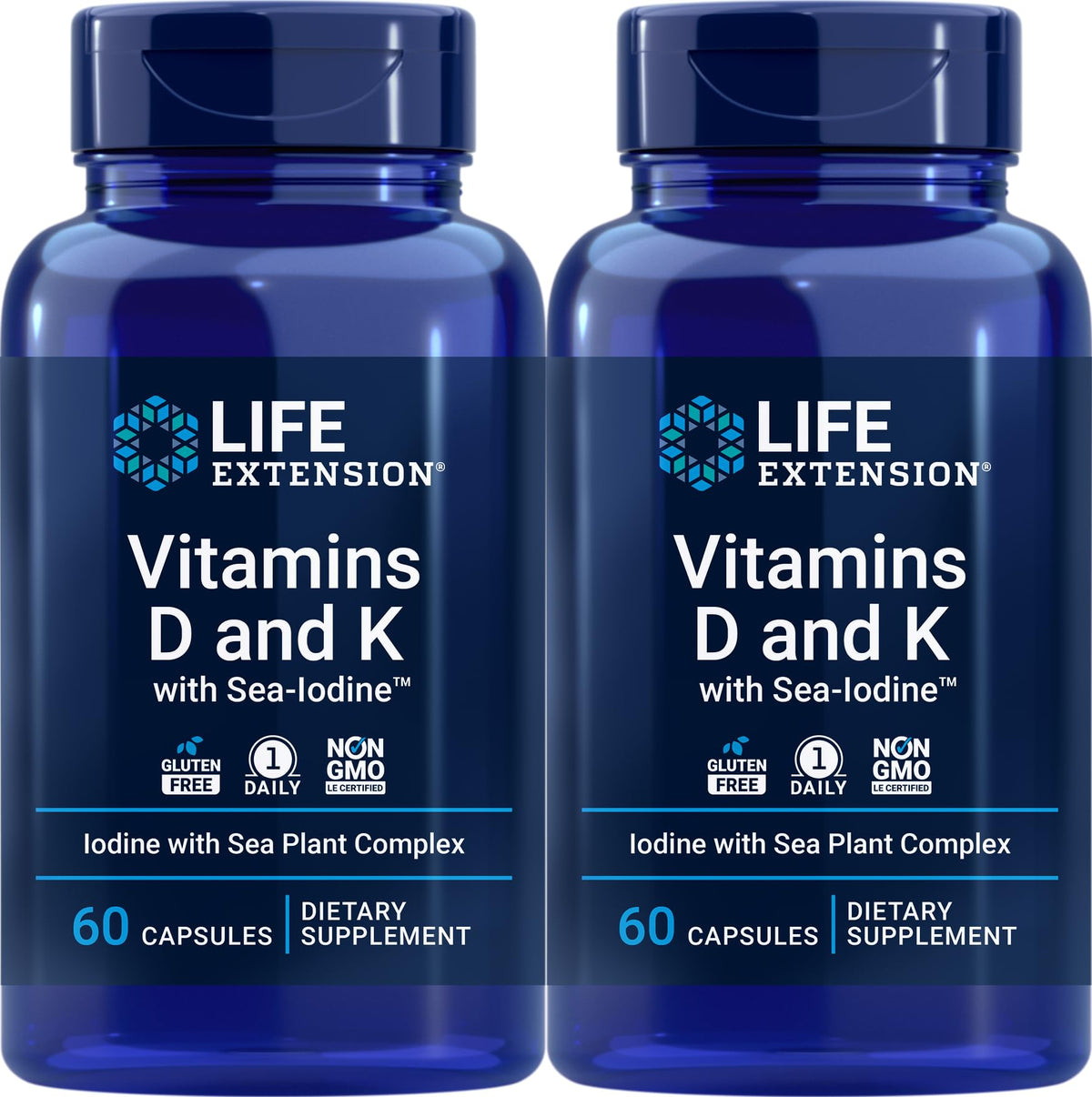 Life Extension D and K with Sea-Iodine bottle promotes bone and vascular health.