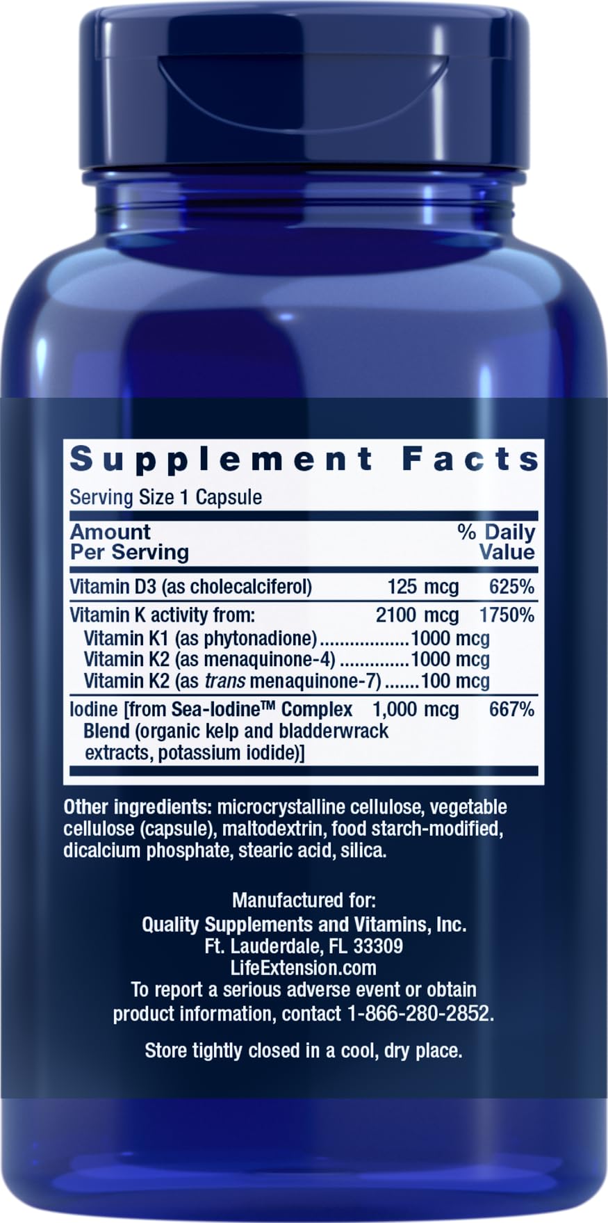 Life Extension D and K with Sea-Iodine capsules support bone and thyroid health.