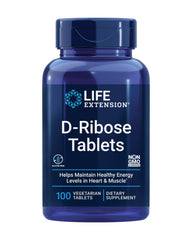 Life Extension D-Ribose Tablets bottle shows energy support and calcium boost