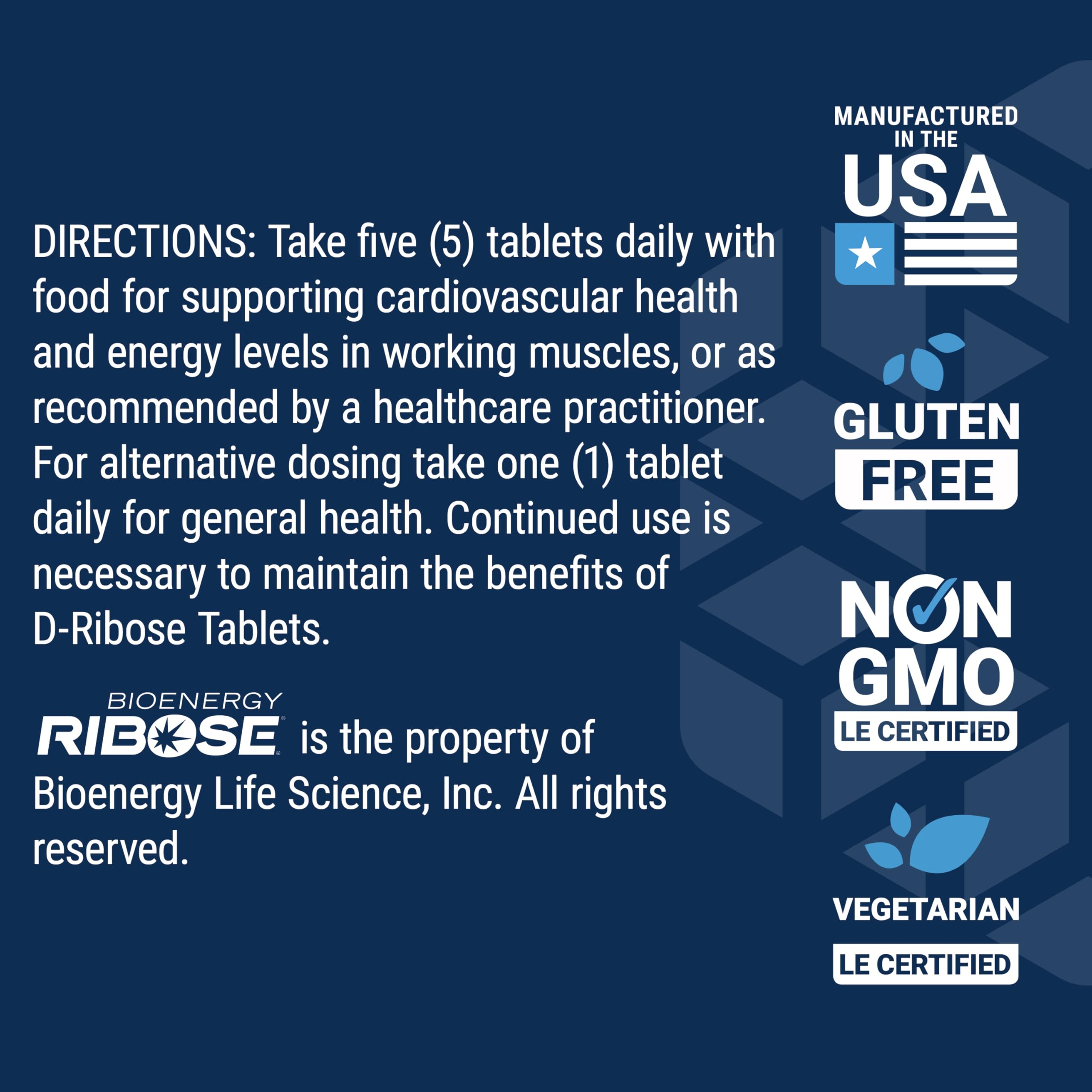 Life Extension D-Ribose Tablets calcium boost highlight on bottle
