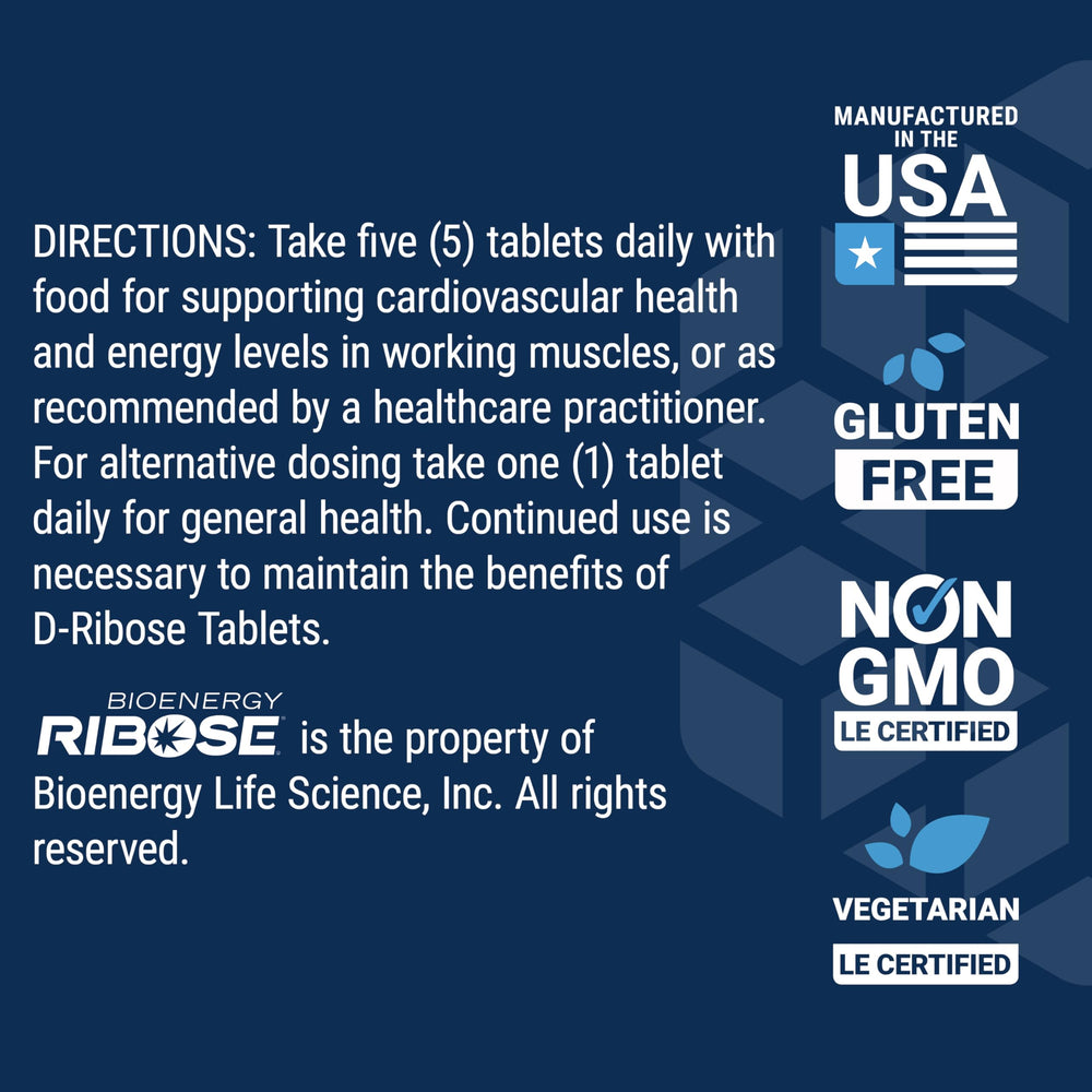 Life Extension D-Ribose Tablets calcium boost highlight on bottle