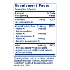 Life Extension D and K SeaIodine bottle label detail emphasizes ingredients.