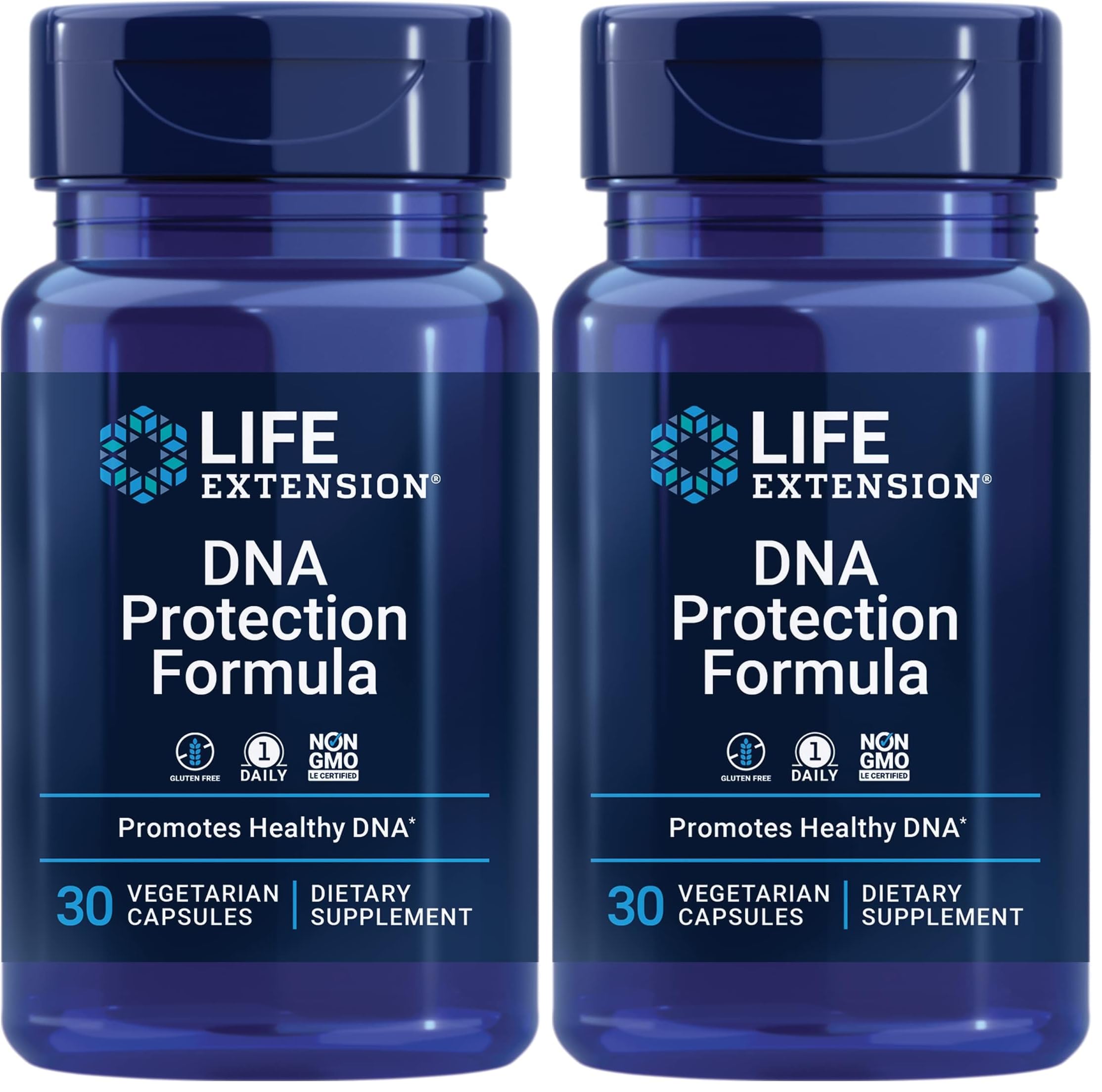 Life Extension DNA Protection Formula bottle pour showing daily supplementation use.
