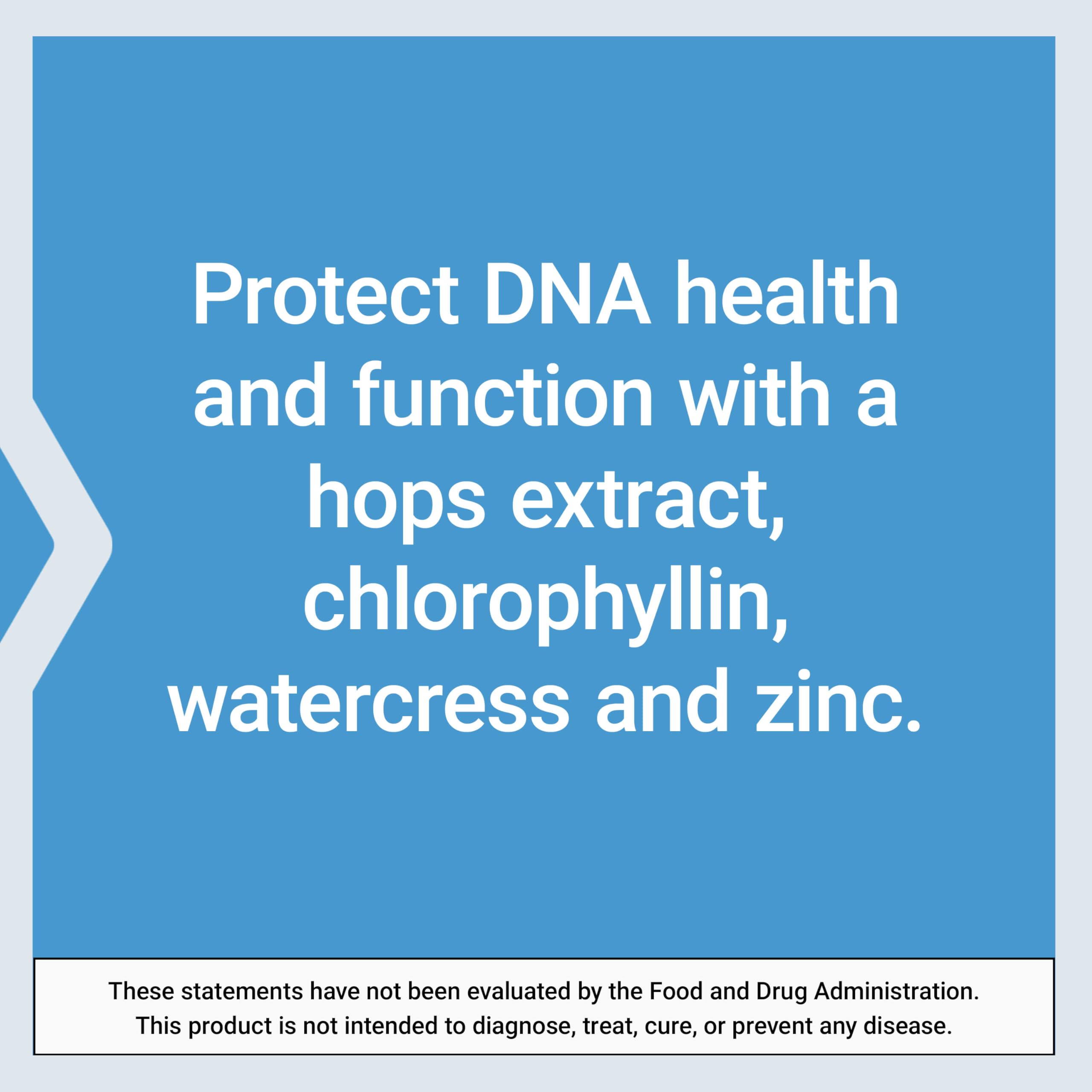 Life Extension DNA Protection chlorophyllin and zinc highlight protective ingredients.