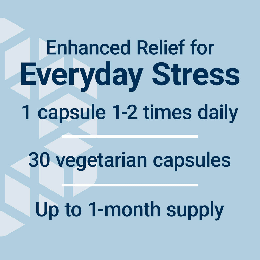 Life Extension Enhanced Stress Relief bottle on desk for focused routines.