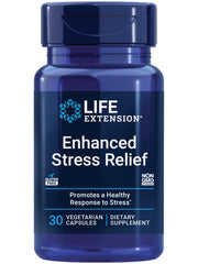 Life Extension Enhanced Stress Relief bottle front view promoting calm focus for busy days.