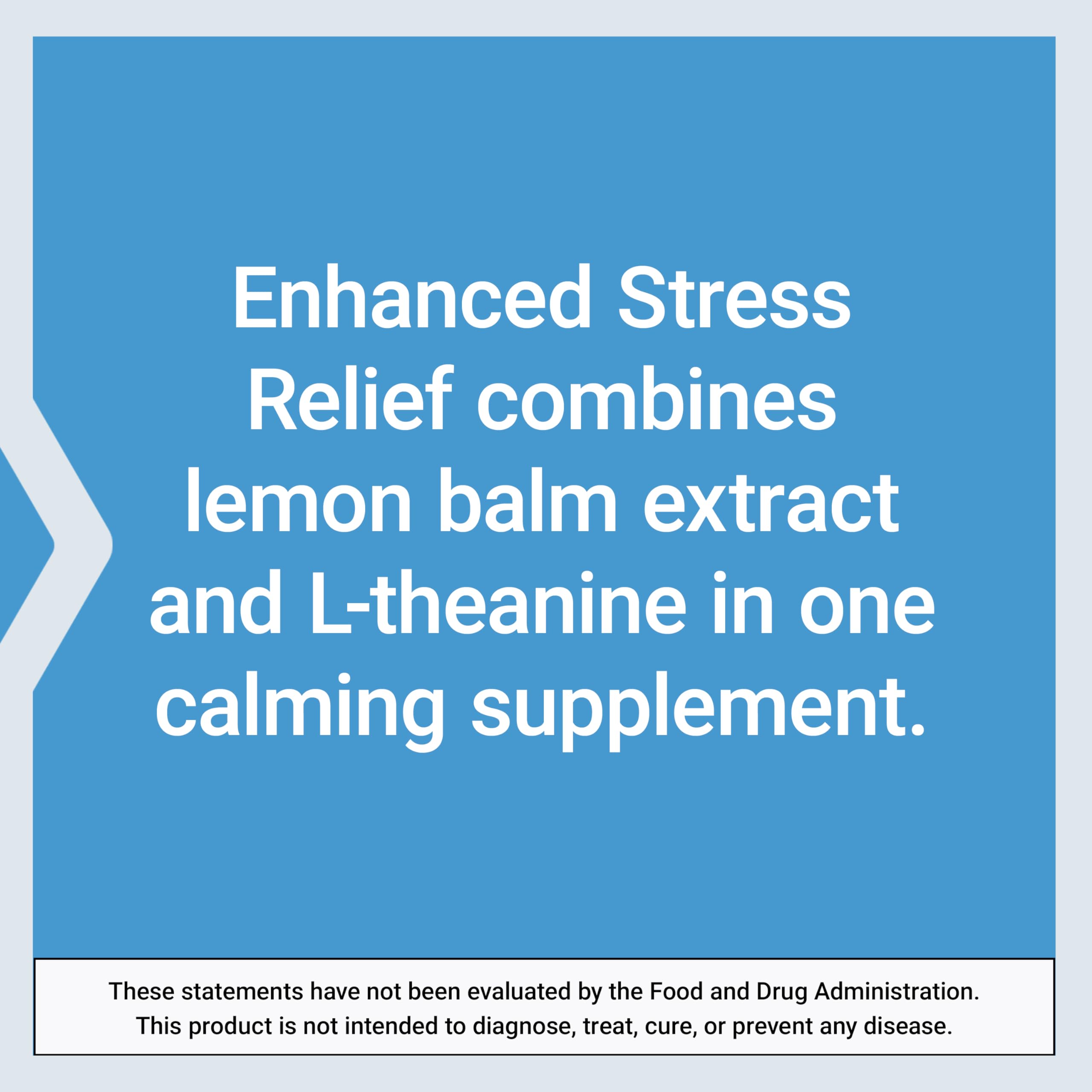 Life Extension Enhanced Stress Relief capsules on wood surface for daily calm moments.