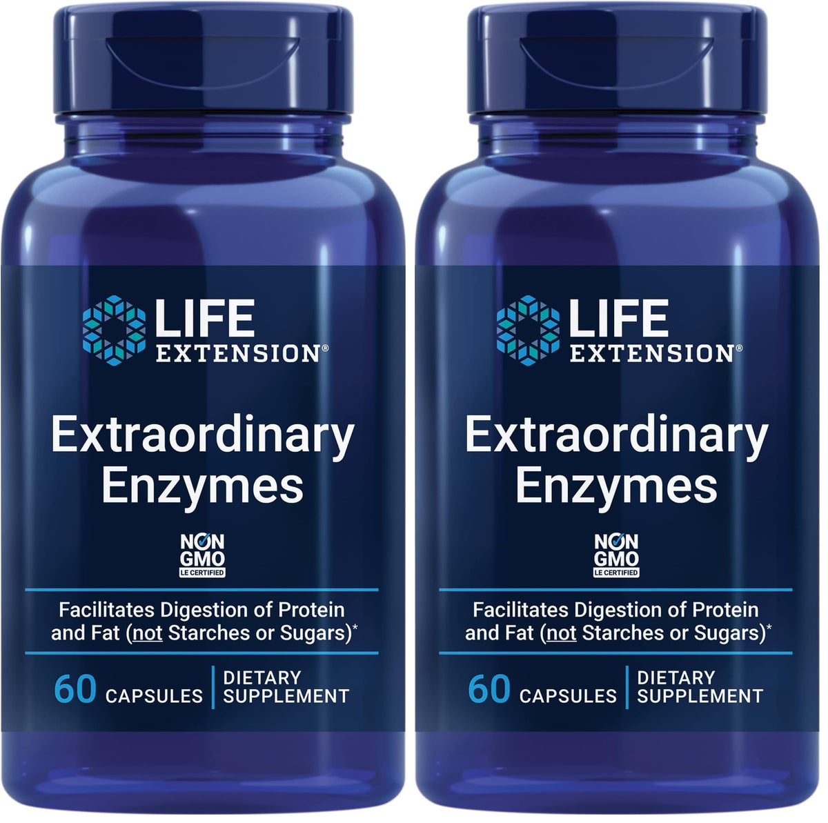 Life Extension Extraordinary Enzymes bottle front promotes digestive support