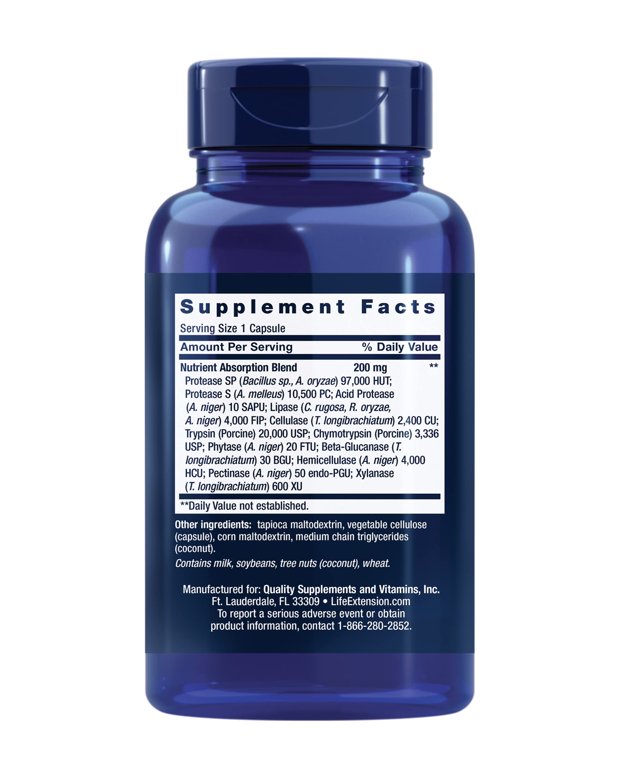 Life Extension Extraordinary Enzymes bottle label close-up highlights ingredients