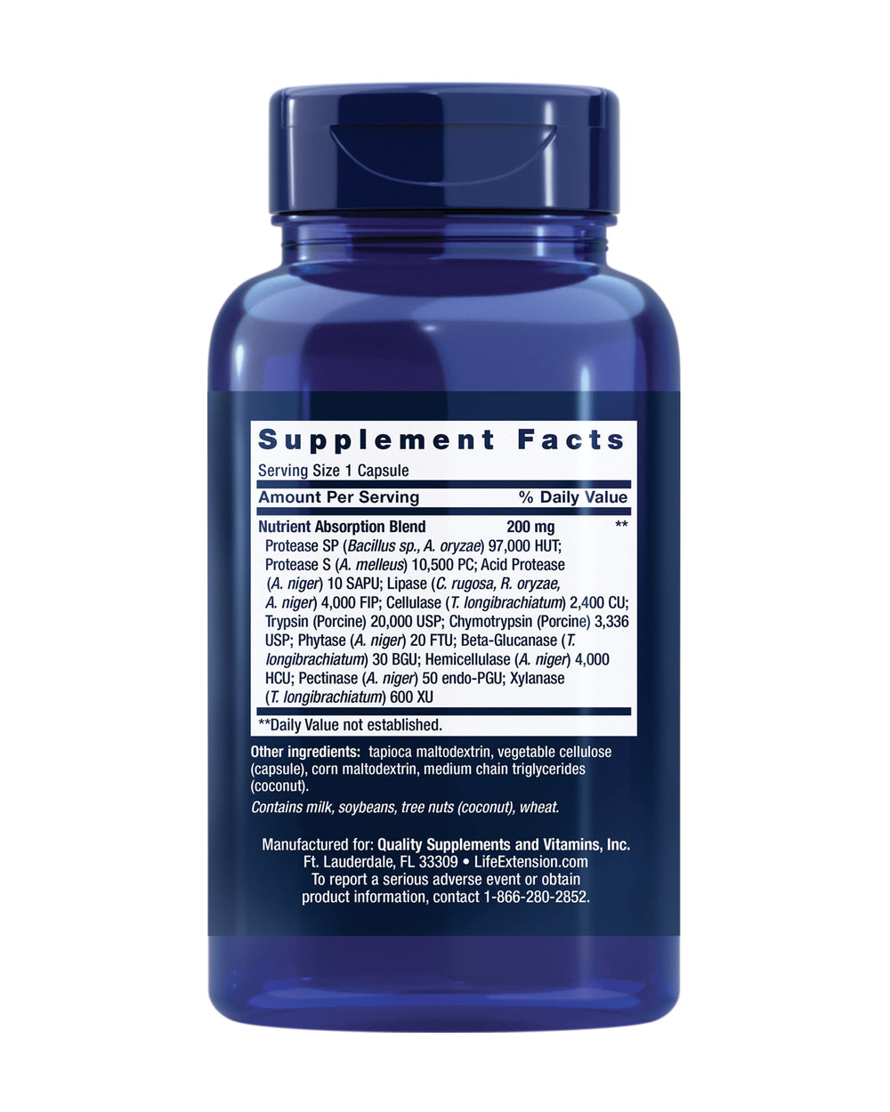 Life Extension Extraordinary Enzymes bottle label close-up highlights ingredients