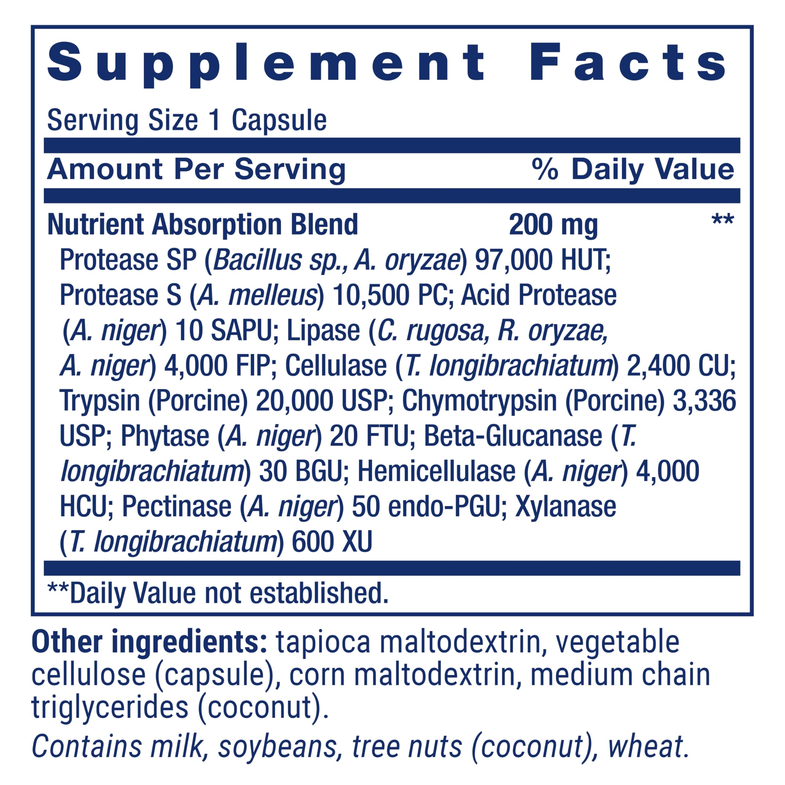 Life Extension Extraordinary Enzymes ingredients list highlights enzyme variety