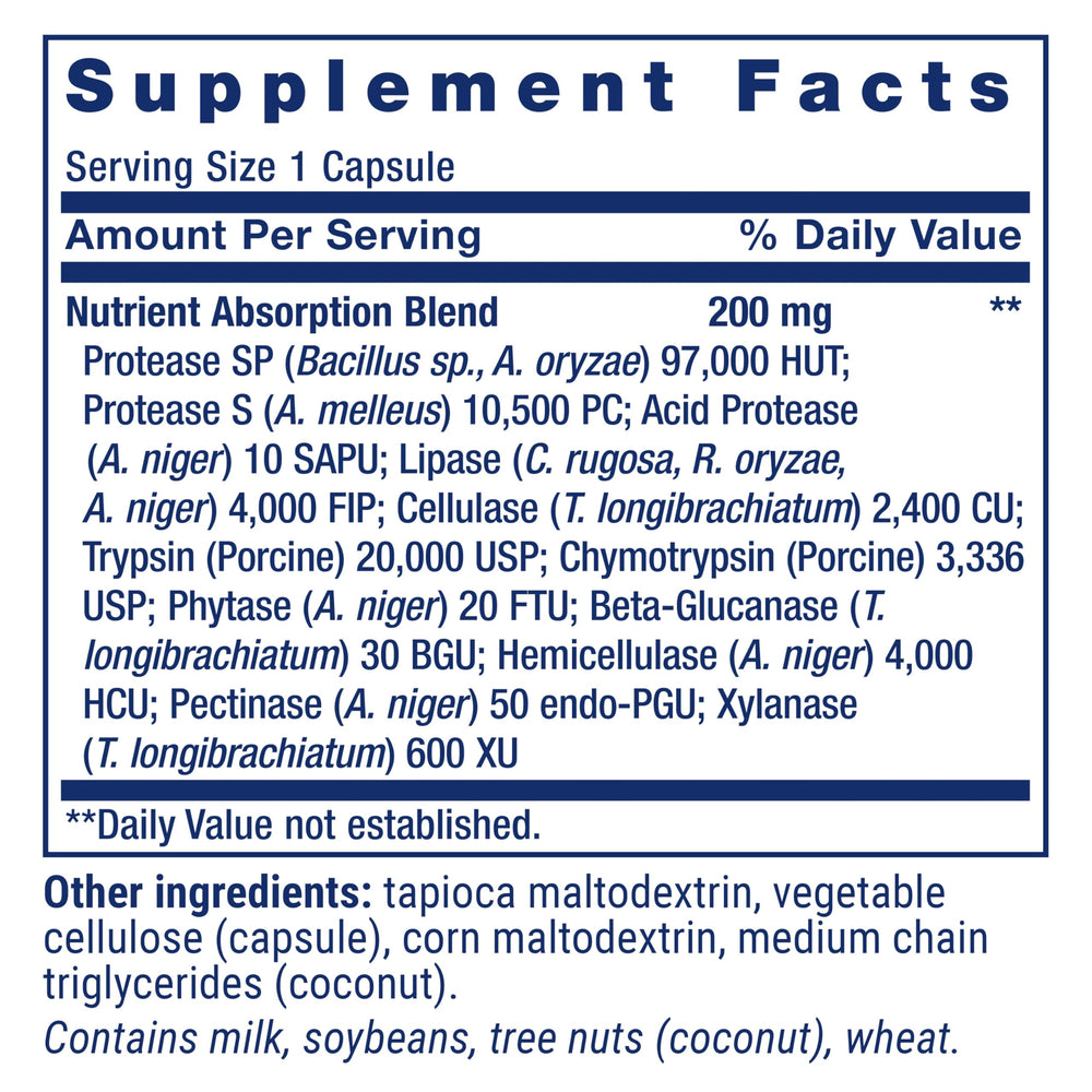 Life Extension Extraordinary Enzymes ingredients list highlights enzyme variety