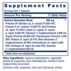 Life Extension Extraordinary Enzymes ingredients list highlights enzyme variety