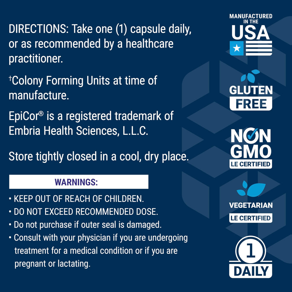 Life Extension FlorAssist EpiCor fermentate highlighted on label for immune support