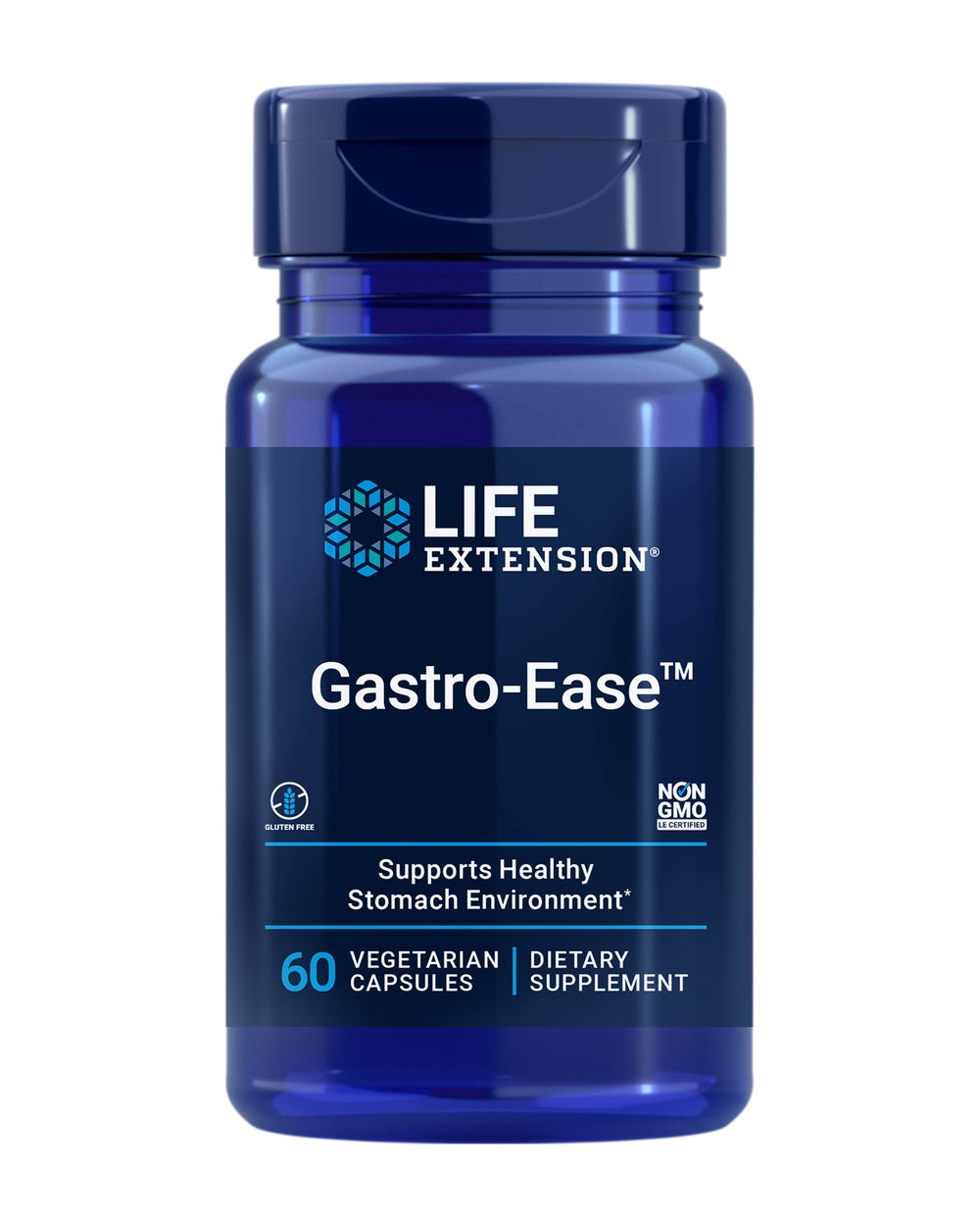 Life Extension Gastro-Ease bottle front communicates digestive comfort benefits