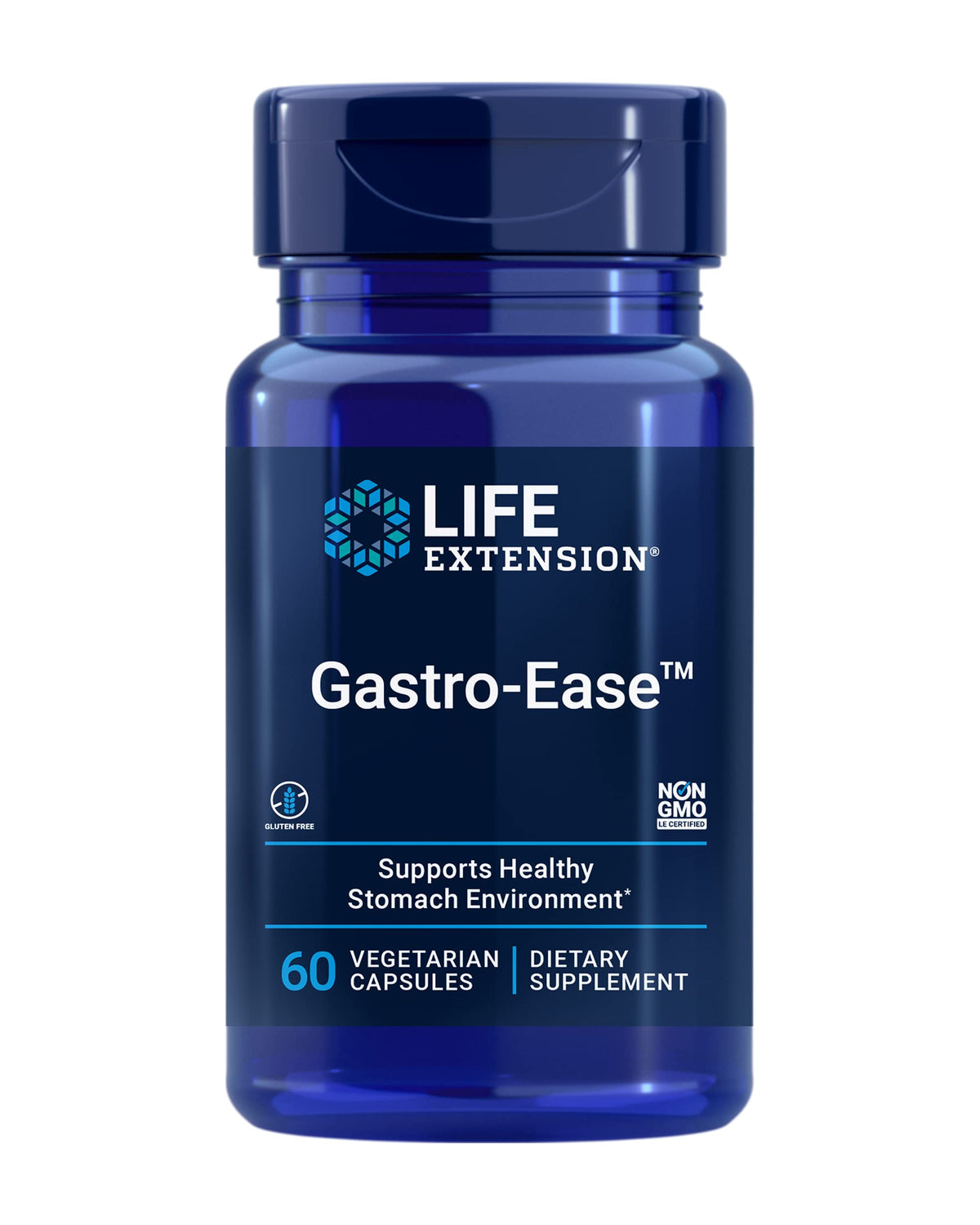 Life Extension Gastro-Ease bottle front communicates digestive comfort benefits