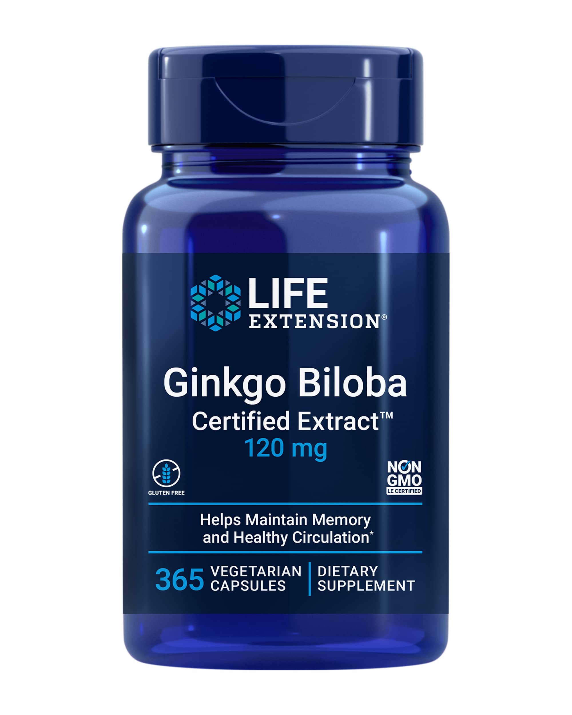 Life Extension Ginkgo Biloba Certified Extract bottle ready for daily use and cognitive support