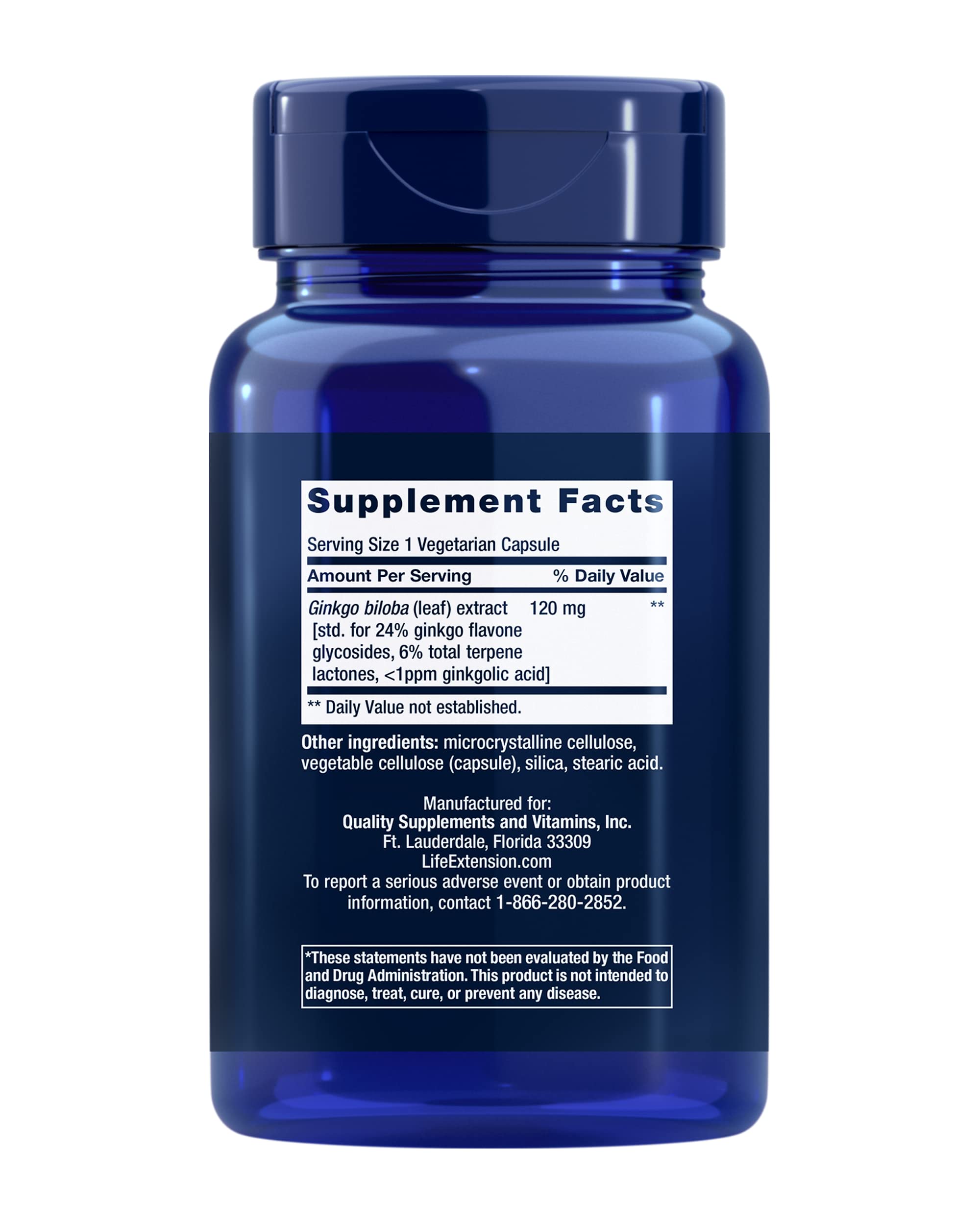 Life Extension Ginkgo Biloba capsules shown for easy daily supplementation
