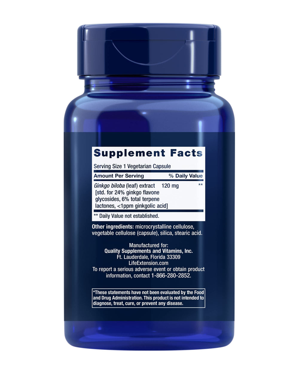 Life Extension Ginkgo Biloba capsules shown for easy daily supplementation
