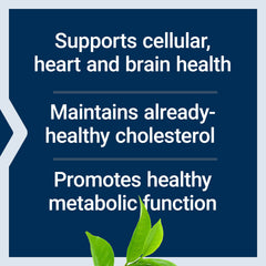Life Extension green tea leaves with a cup emphasize caffeine-free option