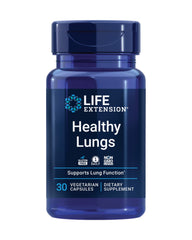 Life Extension Healthy Lungs bottle pour promotes daily breathing support.