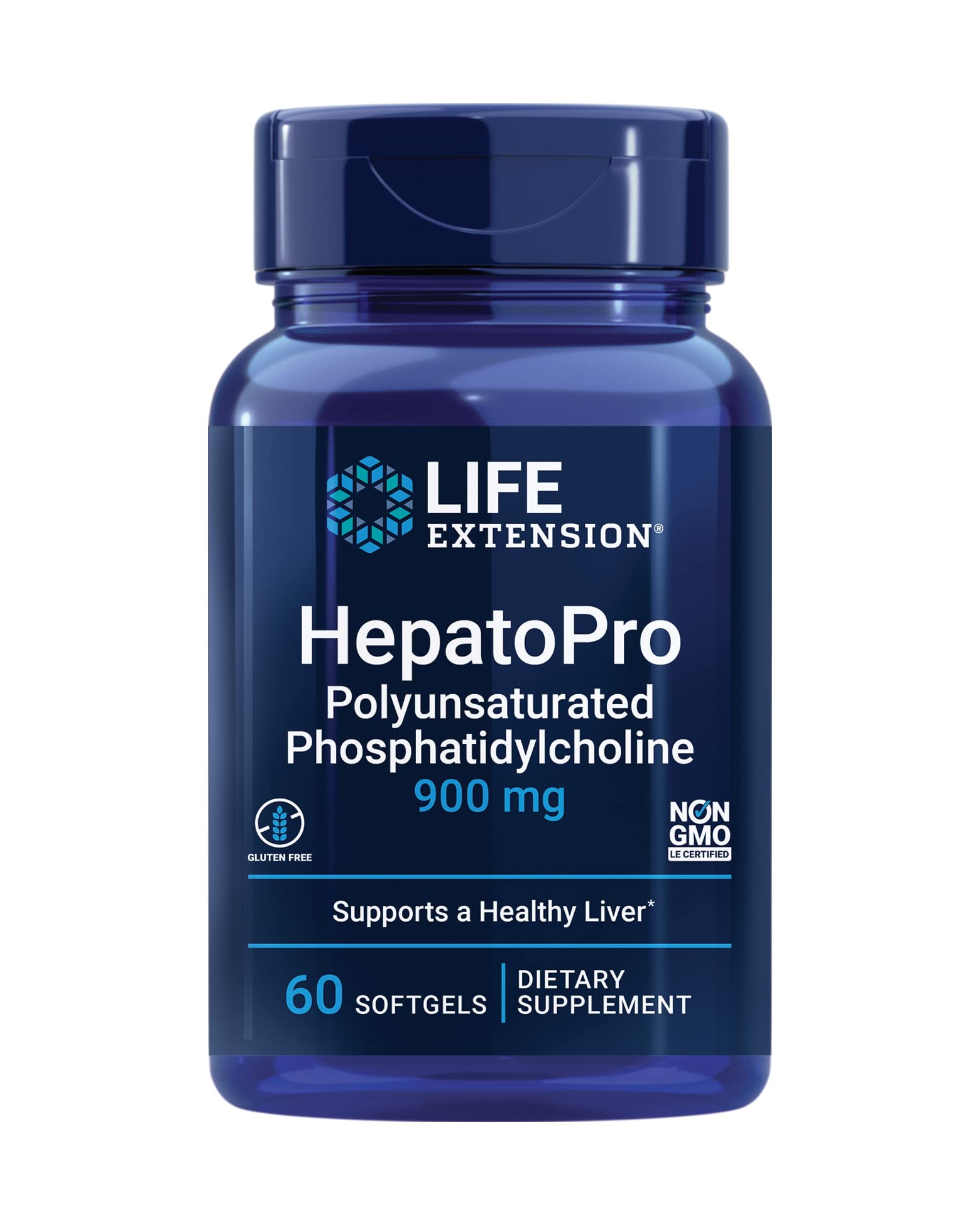 Life Extension HepatoPro bottle shows 60 softgels for liver support.