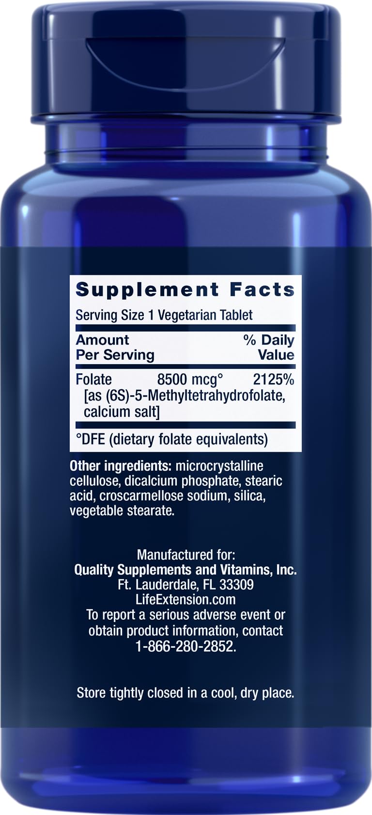 Life Extension High Potency Optimized Folate packaging highlights vegetarian tablets.