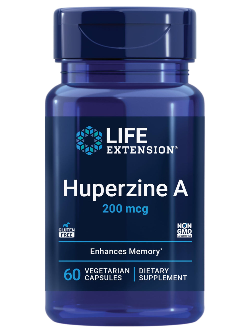 Life Extension Huperzine A bottle front with label highlighting memory support potential
