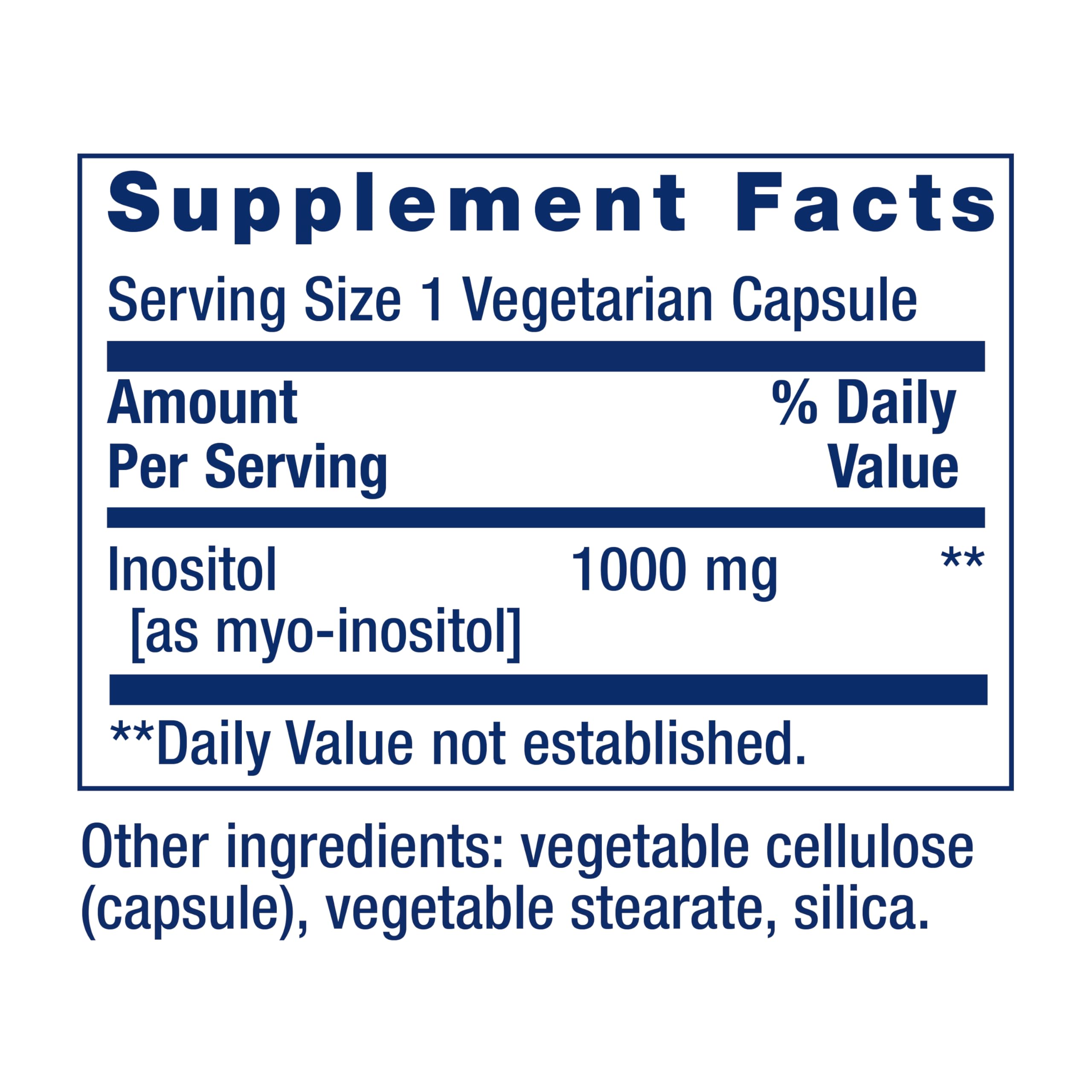 Life Extension Inositol capsules displayed with gluten-free branding and purity emphasis.