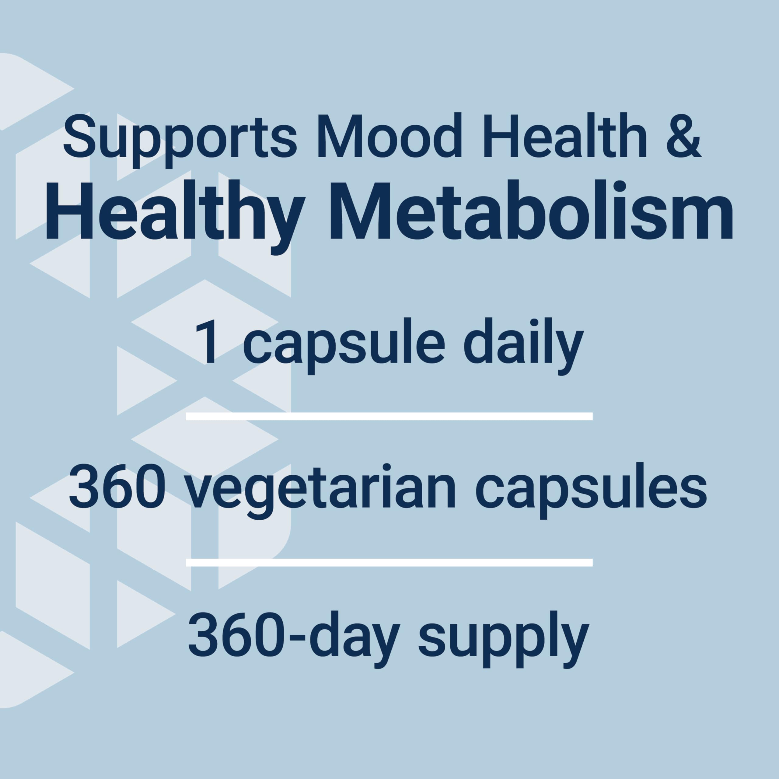 Life Extension Inositol capsules displayed beside fresh fruits for metabolic balance.