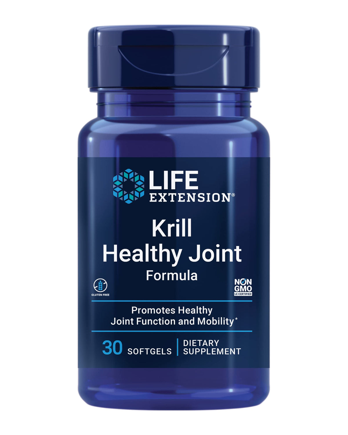 Life Extension Krill Healthy Joint Formula bottle front supports joint comfort and mobility.