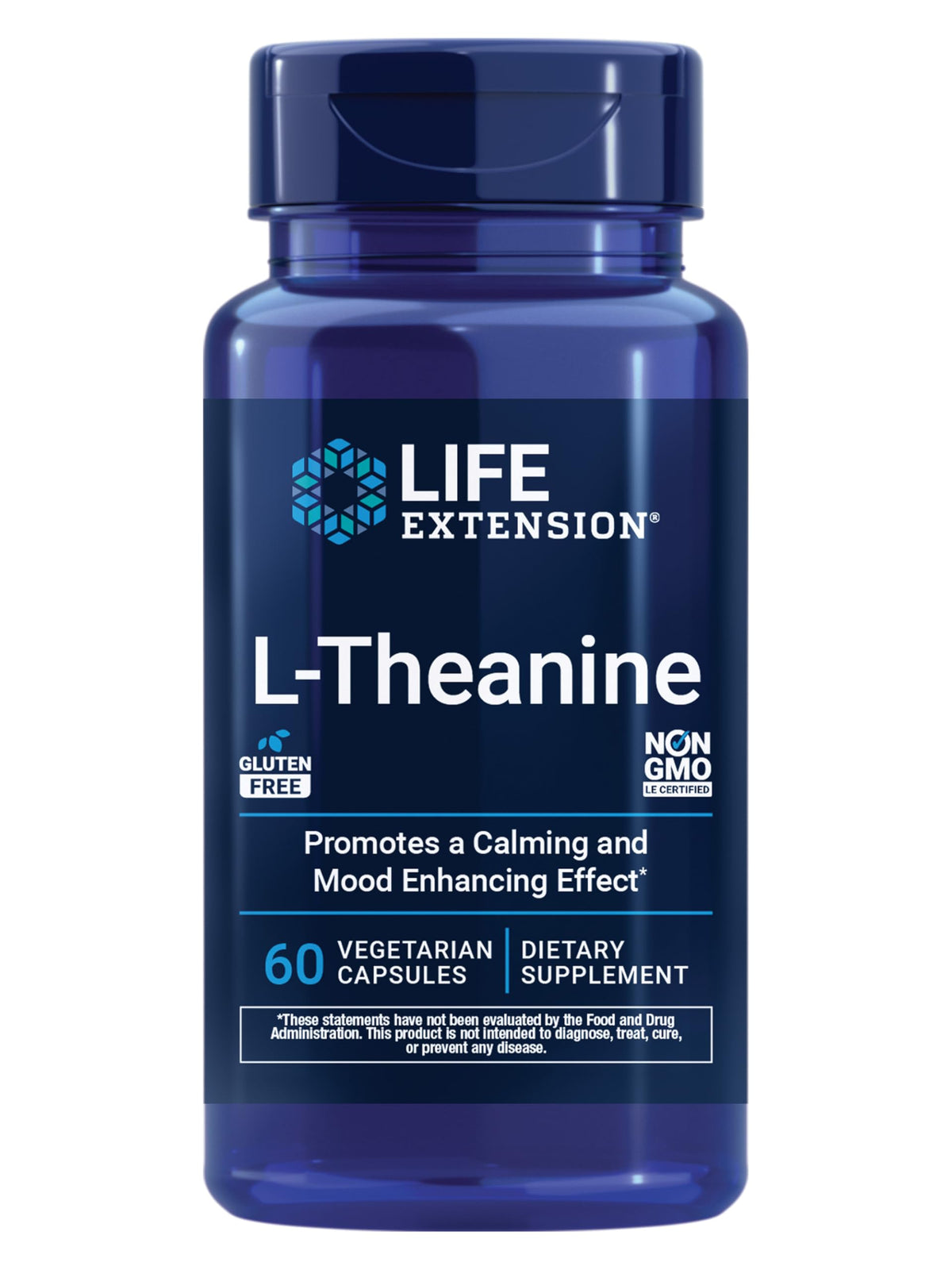 Life Extension L-Theanine: botella de cápsulas para relajación diaria.