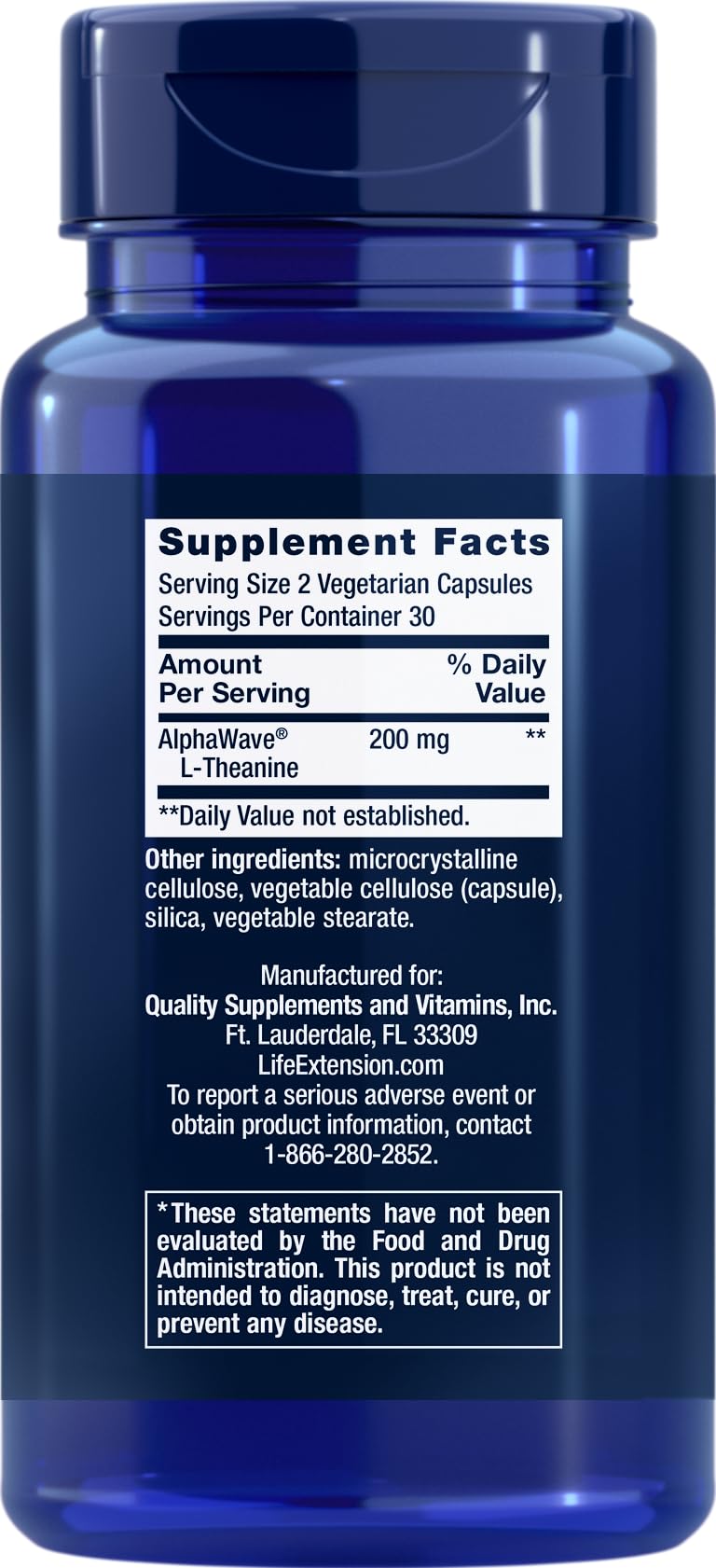 Close-up of Life Extension L-Theanine capsules highlighting tea-derived calm support.