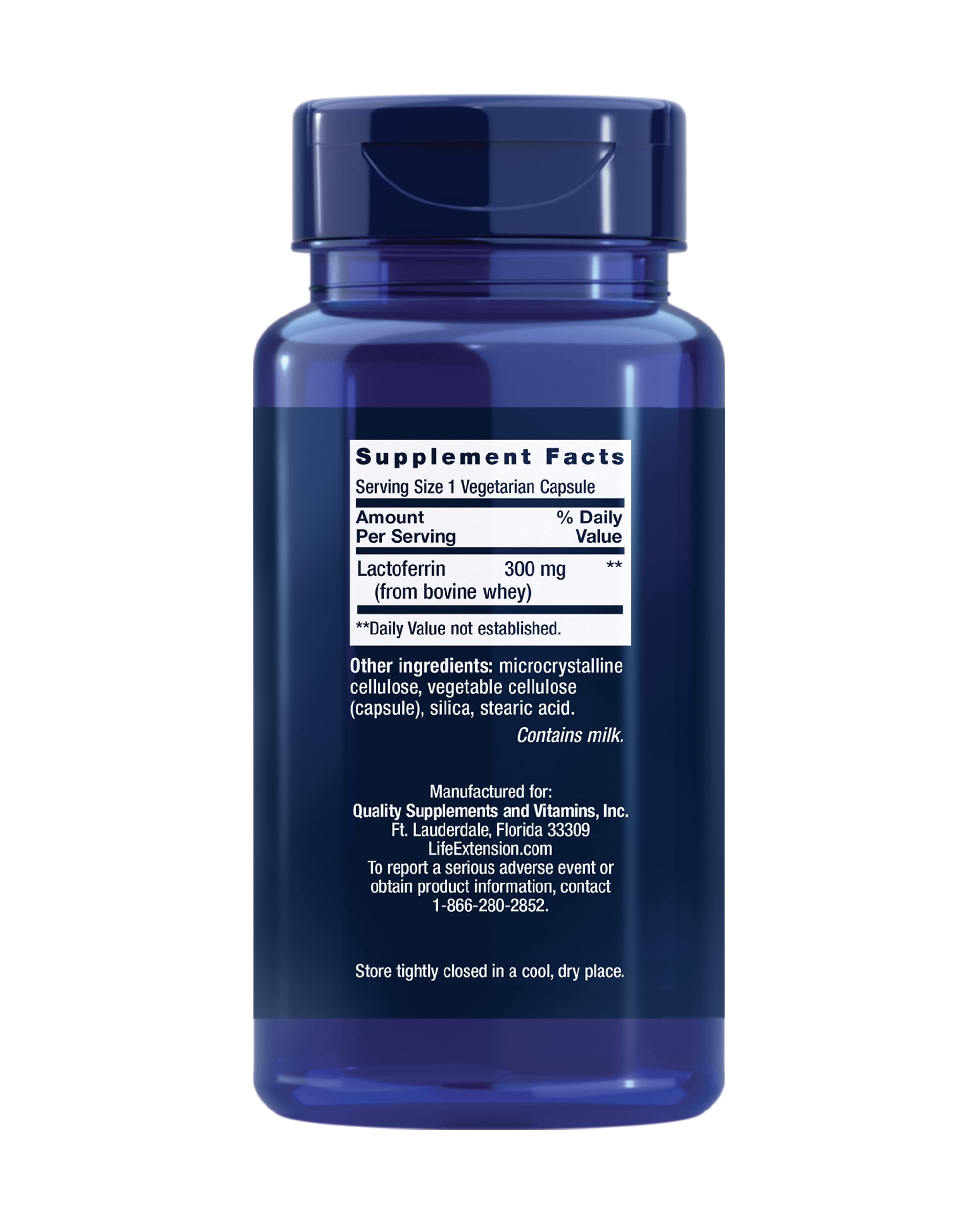 Life Extension Lactoferrin Caps capsules in hand for easy daily use