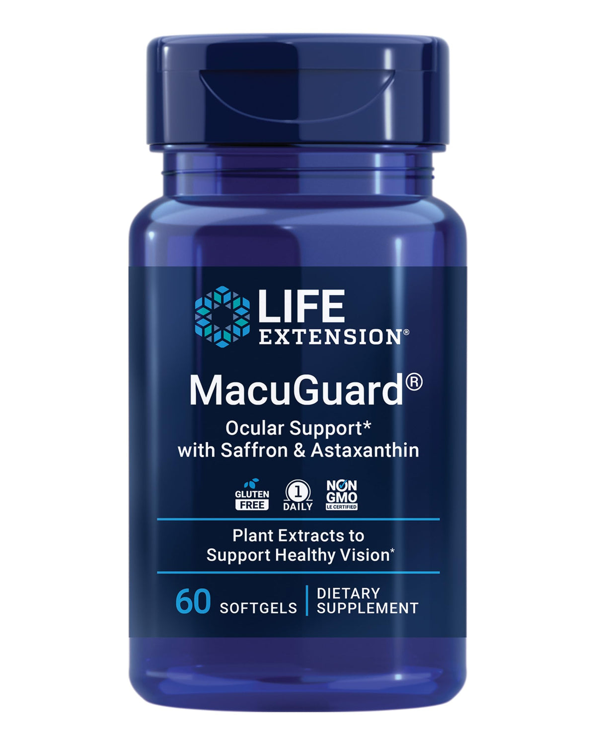 Life Extension MacuGuard ocular bottle pour showcasing premium eye health support.