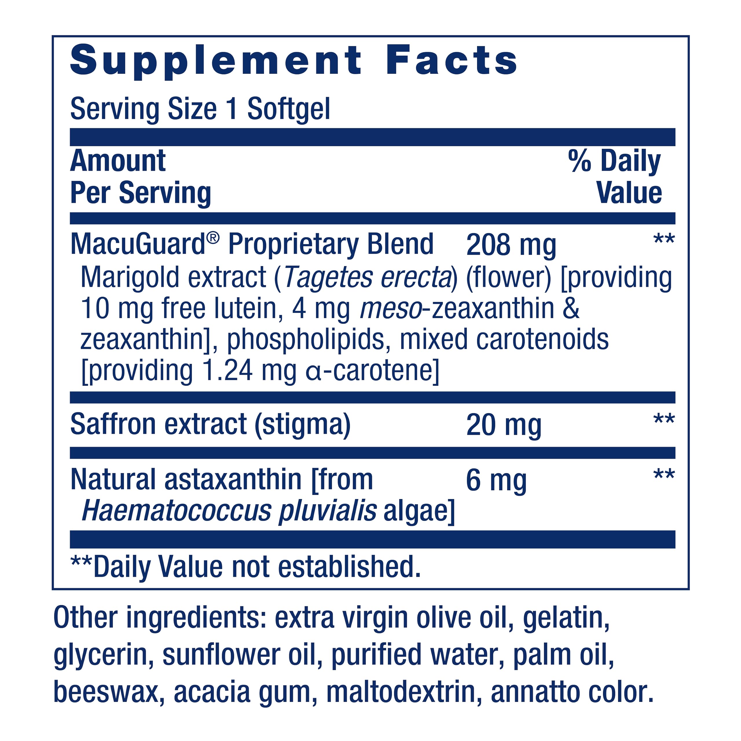Life Extension MacuGuard lutein and zeaxanthin support macular health.