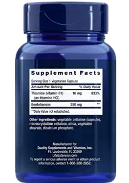 Life Extension Mega Benfotiamine capsules being poured, enabling easy daily intake for metabolic support.