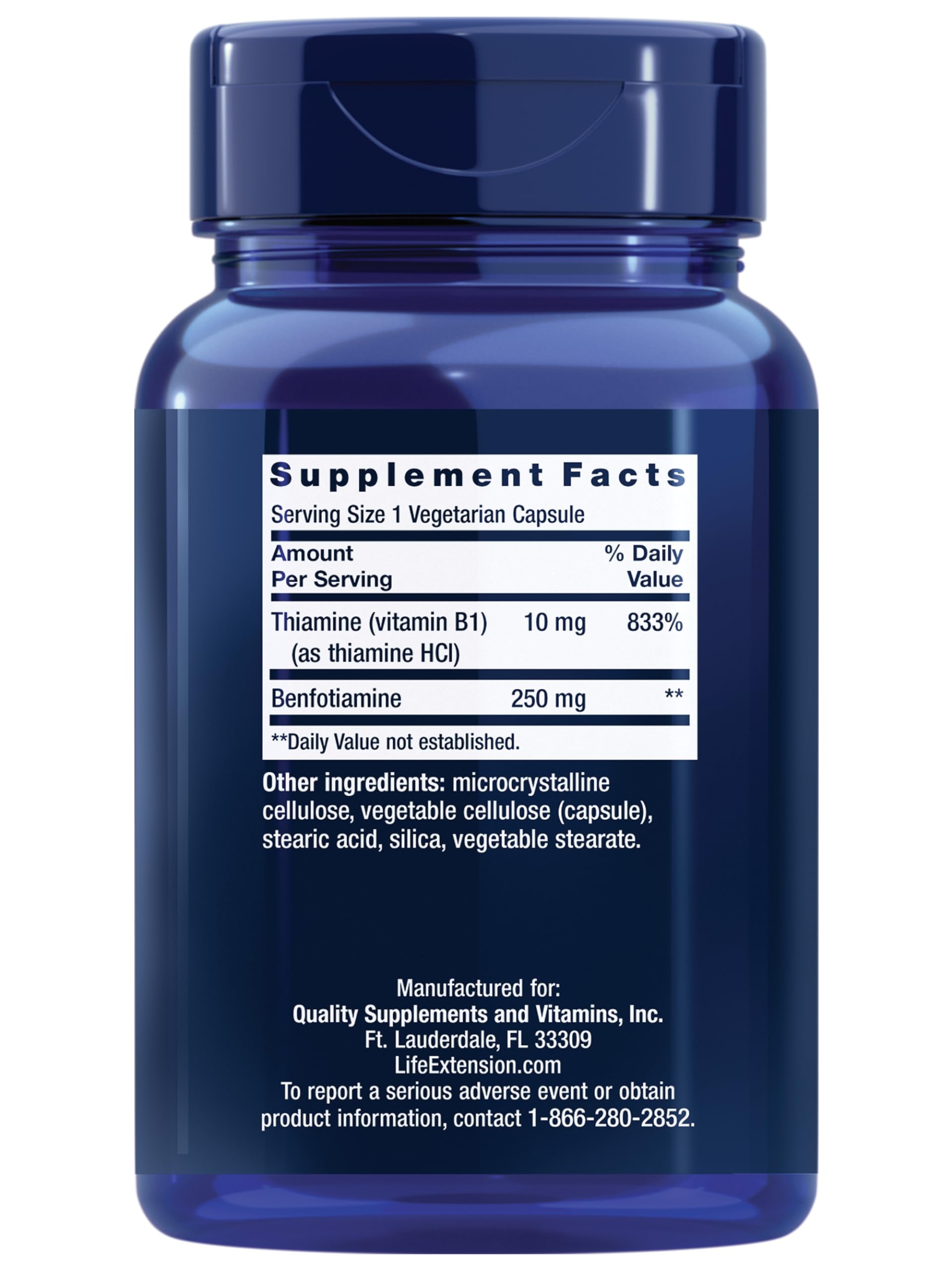 Life Extension Mega Benfotiamine capsules designed for rapid absorption.