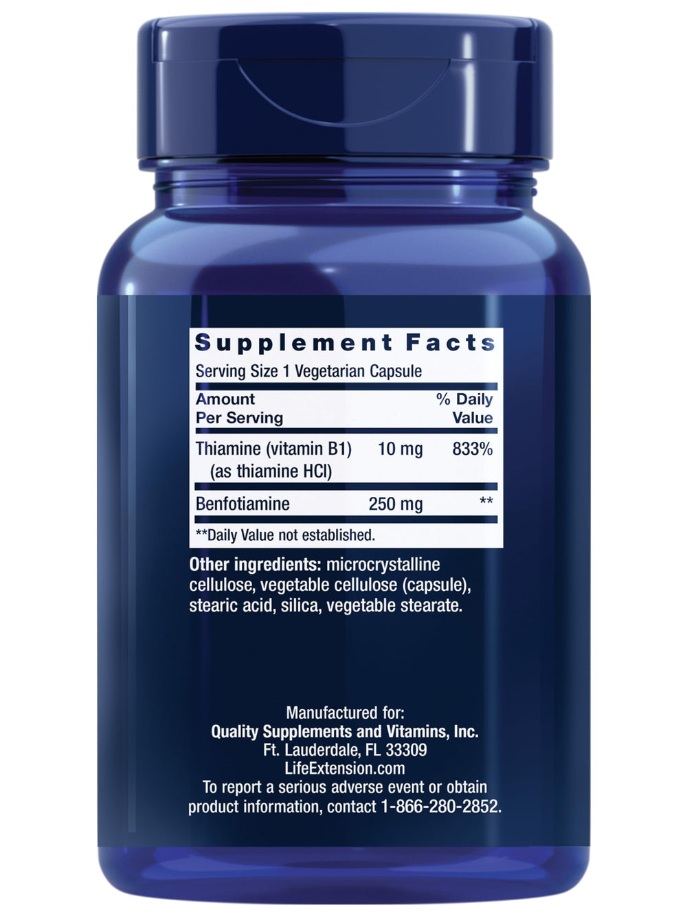 Life Extension Mega Benfotiamine capsules designed for rapid absorption.