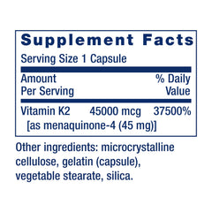 Life Extension Mega Vitamin K2 capsules in their pack for daily use.