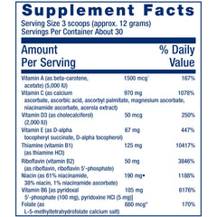 Life Extension Mix Powder label detail highlights nutrients.