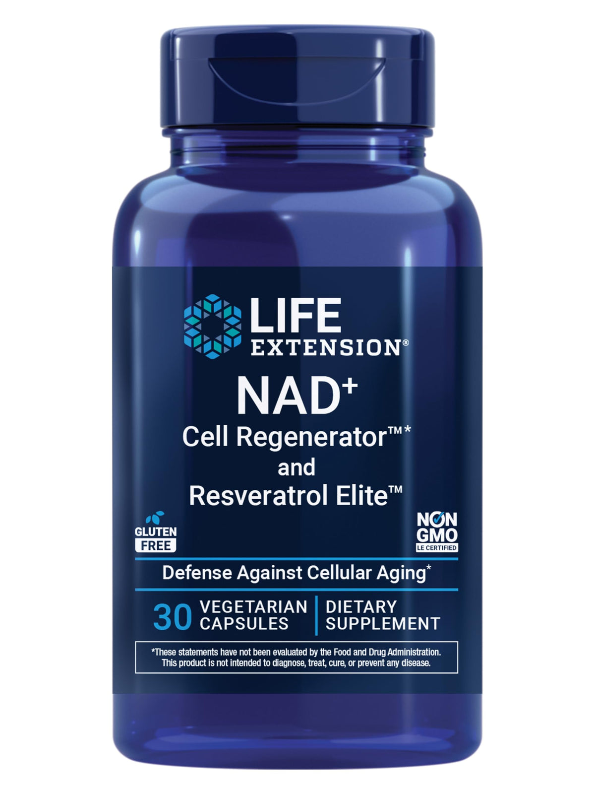 Life Extension NAD+ Cell Regenerator bottle on shelf suggests energy support and healthy aging potential.