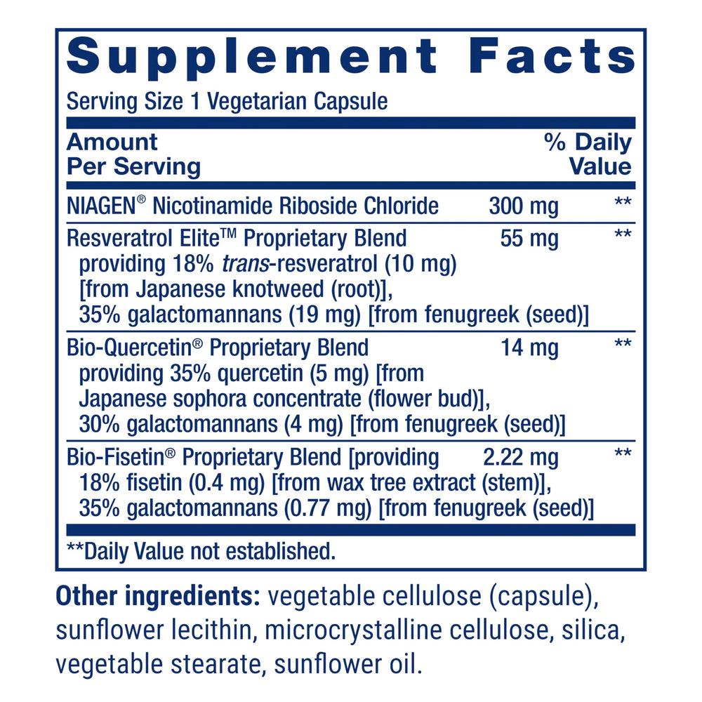 NAD+ Cell Regenerator label close-up shows NR dosage for energy pathways.