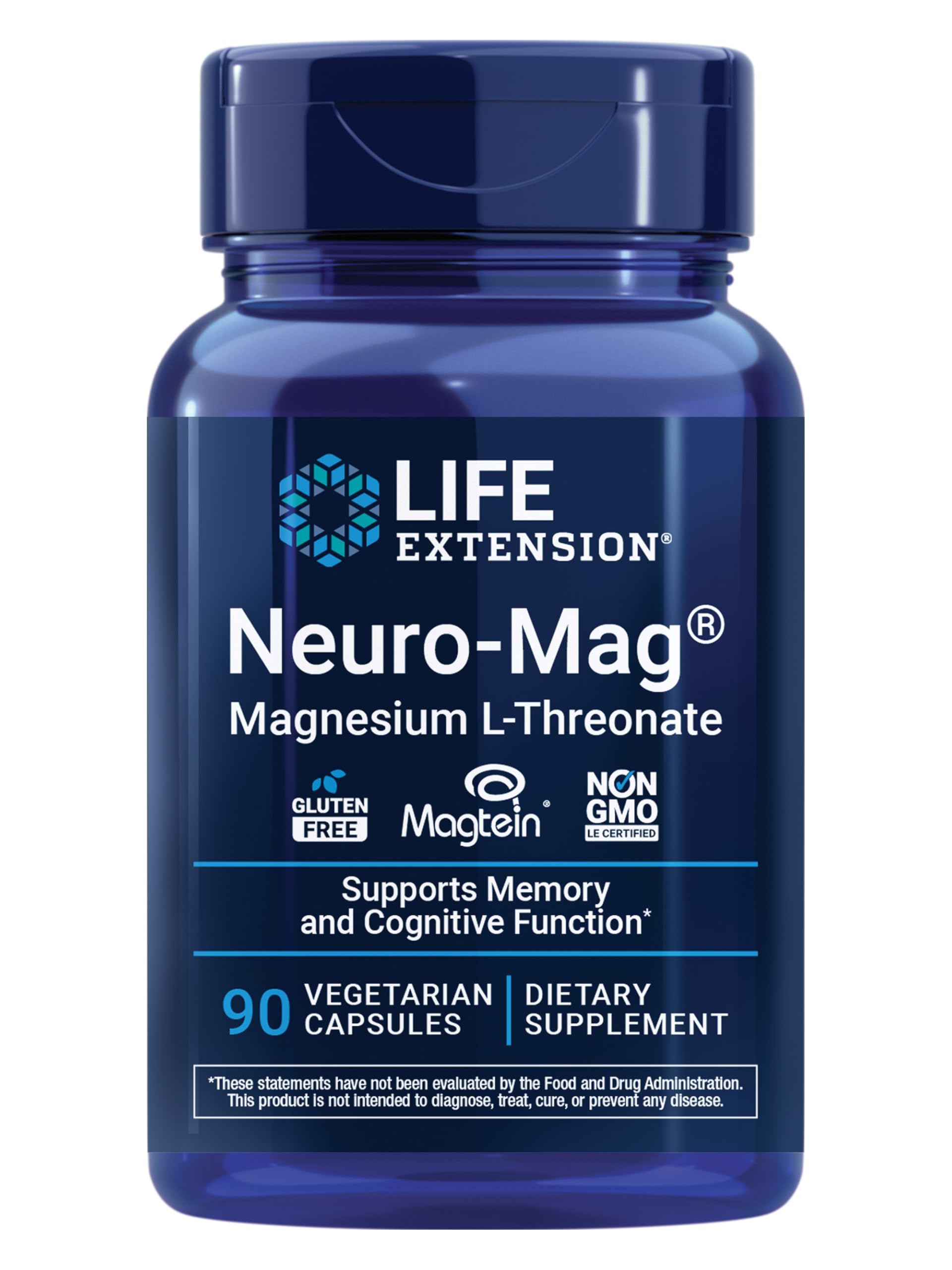 Life Extension Neuro-Mag bottle front view highlighting magnesium L-threonate for cognitive support