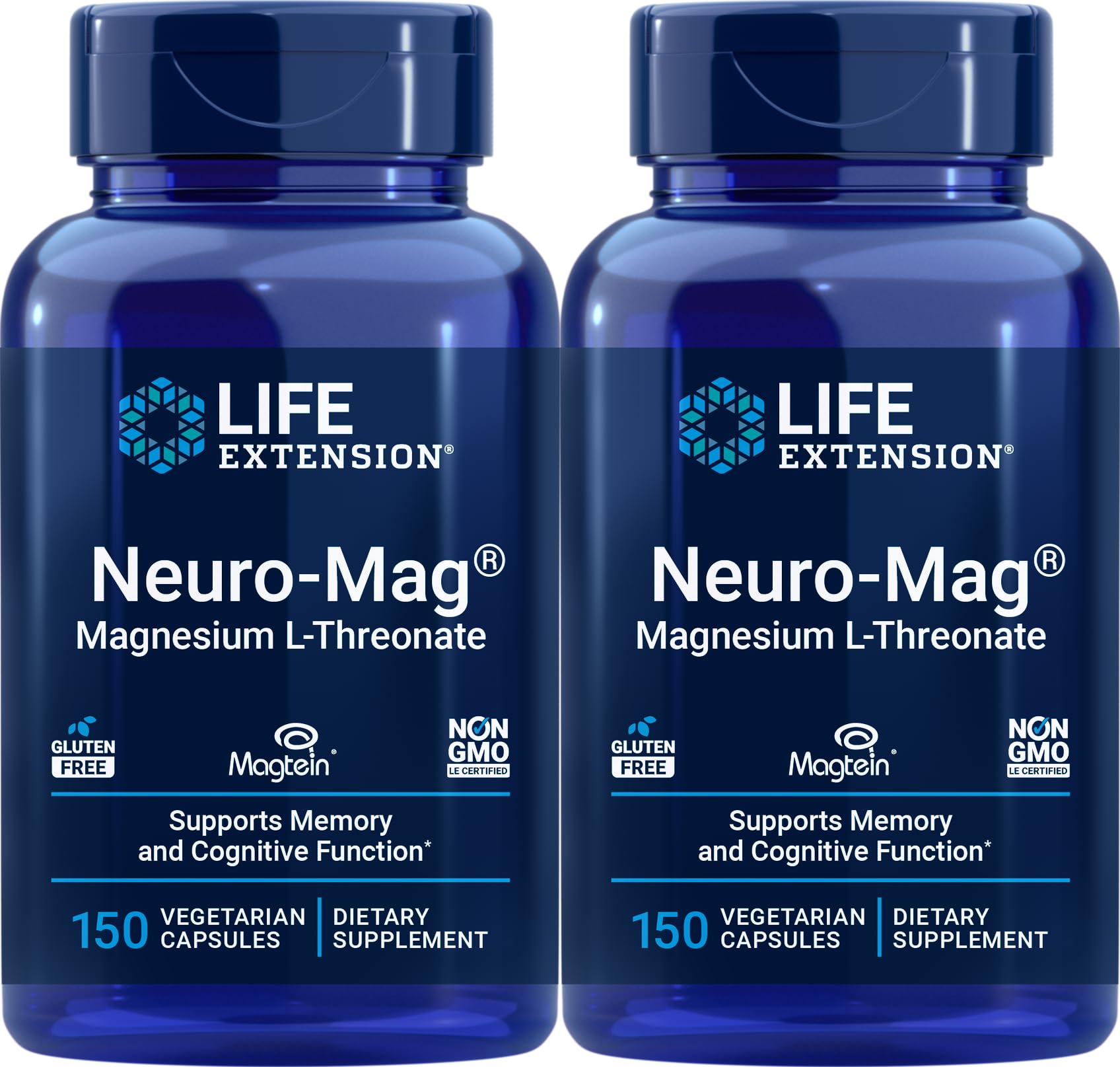Life Extension Neuro-Mag bottle front view highlighting Magtein magnesium for cognitive support.